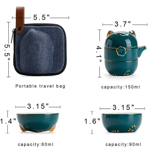 Keramik-Lucky-Cat-Kuai-Ke-Tasse – Porzellan-Teetasse mit Sieb, Filter und Deckel, tragbares Tee-/Kaffeetassen-Set für Büro, Reisen, Teegeschirr