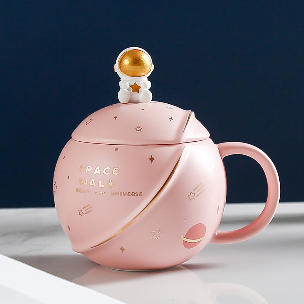 Handgefertigter Astronaut großer BECHER für Männer mit Deckel für Kaffee und Tee 450 ml