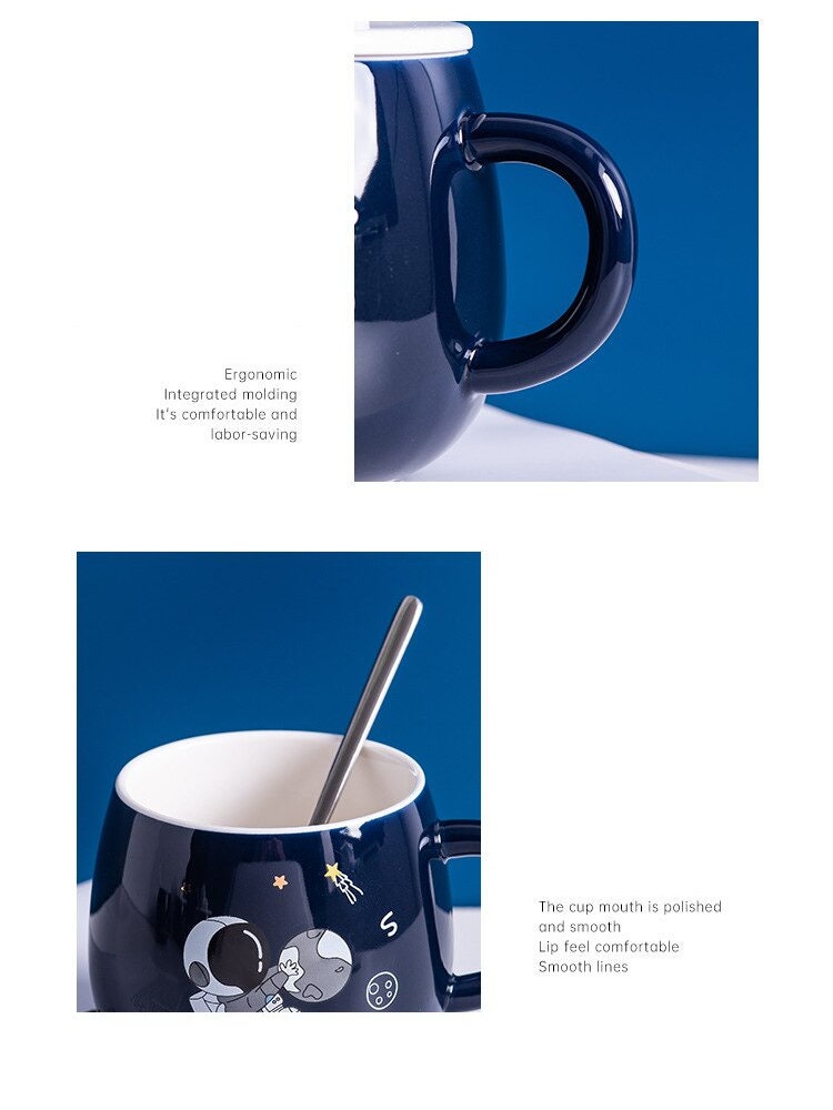Handgefertigter Astronaut großer BECHER für Männer mit Deckel für Kaffee und Tee 450 ml