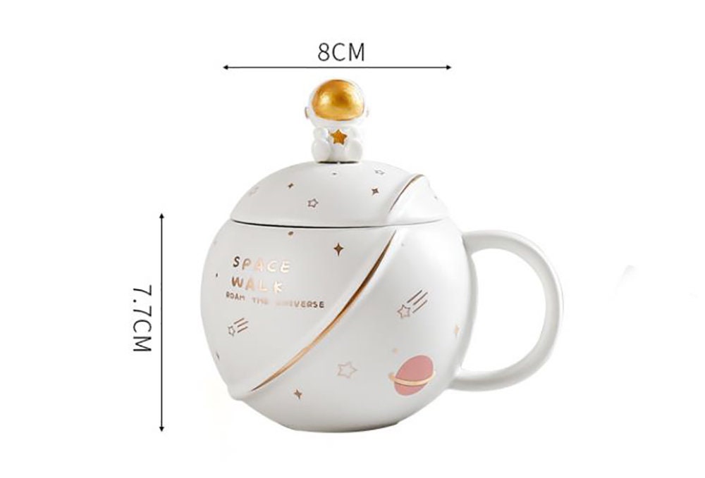 Handgefertigter Astronaut großer BECHER für Männer mit Deckel für Kaffee und Tee 450 ml