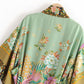 Baumwolle Kimono Boho Vintage Baumwolle Pfauenblumenmuster Druck Gürtel Frauen Bohemian V-Ausschnitt Fledermausärmel Robe Kimono, Geschenk für sie