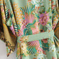 Baumwolle Kimono Boho Vintage Baumwolle Pfauenblumenmuster Druck Gürtel Frauen Bohemian V-Ausschnitt Fledermausärmel Robe Kimono, Geschenk für sie