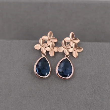 Frendorf | Blaue Kristallgoldene Blumenohringe