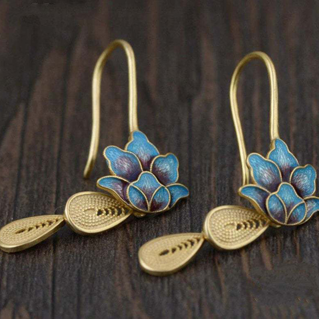 Frendorf | Blaue Lotus Boho Ohrringe in Gold