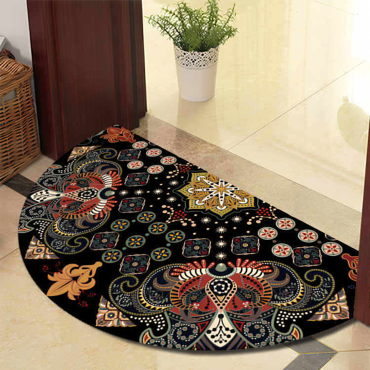 Runde Mandala Teppich - Dicke rutschfeste Matte, maschinenwaschbar, perfekt für Wohnzimmer, Flur und draußen – Polyester
