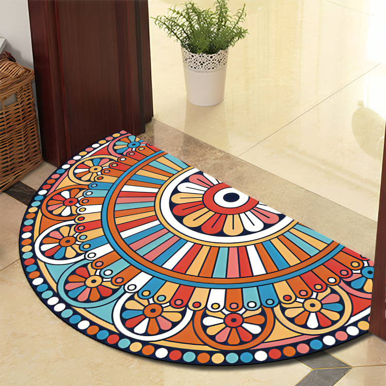 Runde Mandala Teppich - Dicke rutschfeste Matte, maschinenwaschbar, perfekt für Wohnzimmer, Flur und draußen – Polyester
