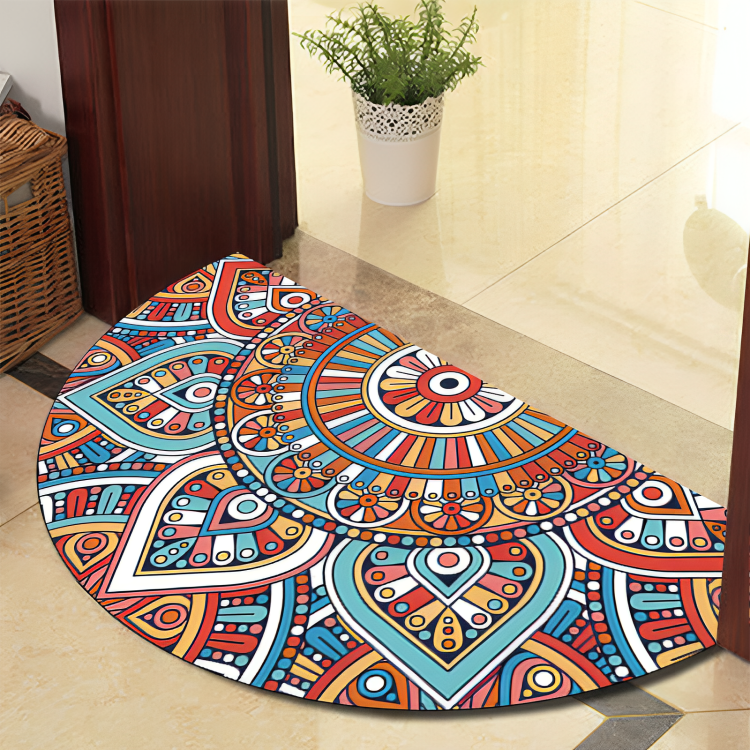 Runde Mandala Teppich - Dicke rutschfeste Matte, maschinenwaschbar, perfekt für Wohnzimmer, Flur und draußen – Polyester