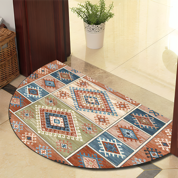 Runde Mandala Teppich - Dicke rutschfeste Matte, maschinenwaschbar, perfekt für Wohnzimmer, Flur und draußen – Polyester