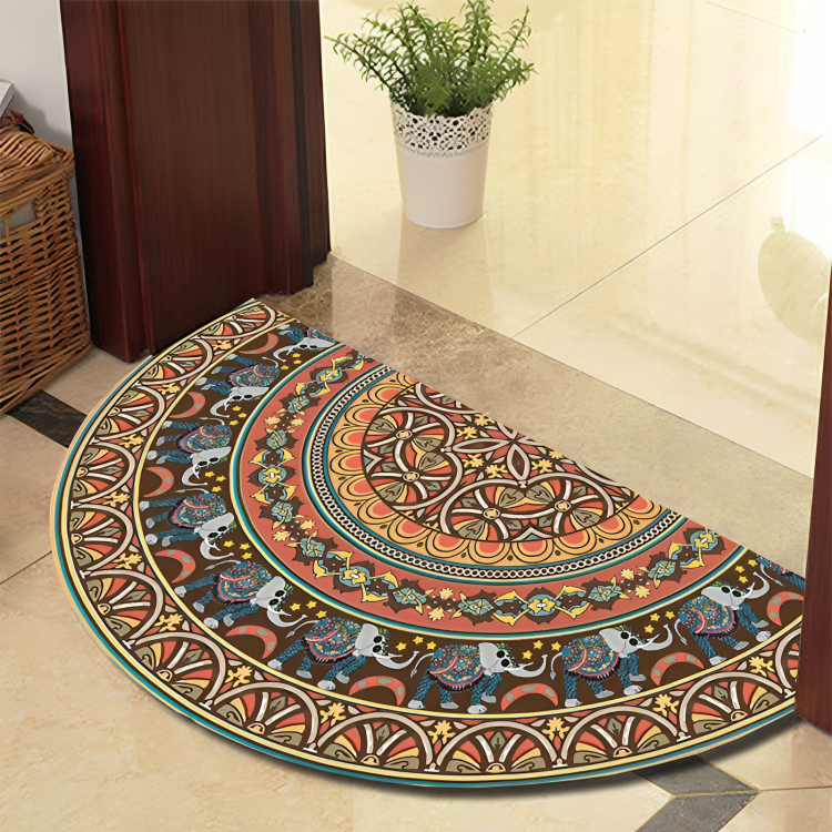 Runde Mandala Teppich - Dicke rutschfeste Matte, maschinenwaschbar, perfekt für Wohnzimmer, Flur und draußen – Polyester