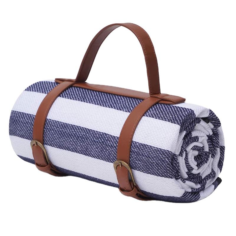 Frendorf | Dicke maßgeschneiderte wasserdichte Outdoor-Camping-Picknickmatte handgefertigt gestrickte rollbare gefaltete Picknickdecke mit PU-Leder griffbereit