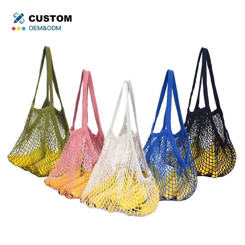 Frendorf | 35X36CM Lange Griffe Lila Farbe 100% Baumwolle Netz Einkaufsschnur Einkauf Netz Taschen