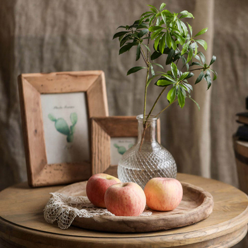 Frendorf | Paulownia runder Tablett Haushaltsornamente Wohnzimmer Retro Teetablett Obsttablett