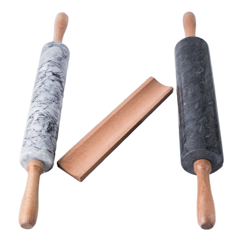 Frendorf | Marmor-Küchenrolle mit Holzsockel;  
Durchmesser: 5 cm;  
Größe: 24,5 cm; Holz: 10 cm*2;