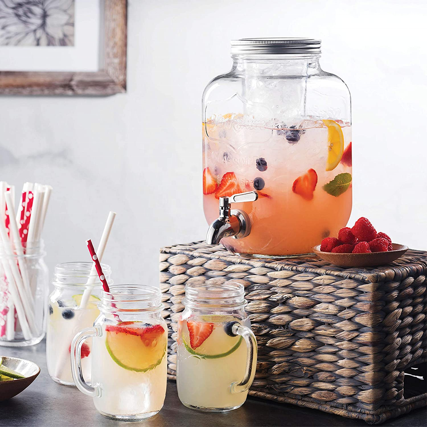 Frendorf | Tragbares Getränk Mason Jar - Praktische und stilvolle Getränke - Ideal für Wasser, Saft, Eistee und mehr - Perfekt für unterwegs, mit einem sicheren Deckel und Griff für einfaches Tragen und erfrischende Schlücke überall