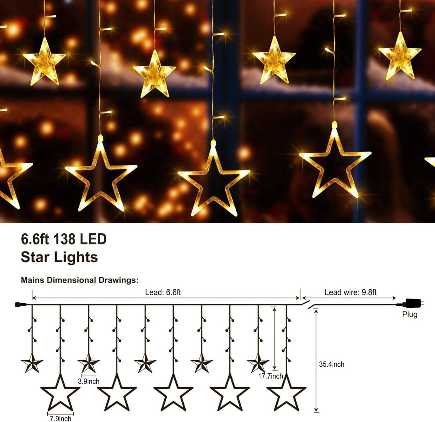 Quntis 138 LED 12-Stern Multicolor Weihnachtsvorhanglichter – Festliche Sternendekoration für Feiertags- und Weihnachtsdekoration
