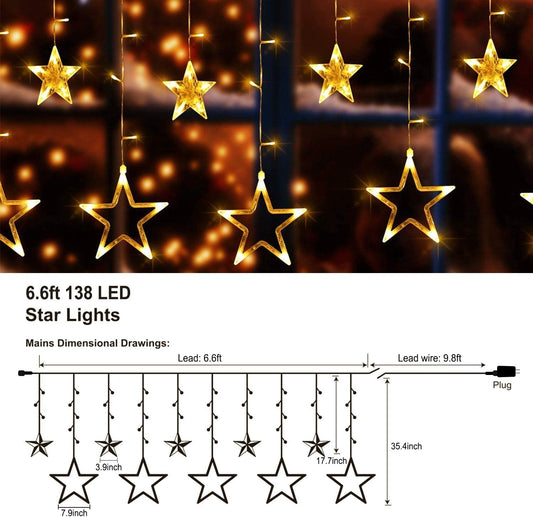 Quntis 138 LED 12-Stern Multicolor Weihnachtsvorhanglichter – Festliche Sternendekoration für Feiertags- und Weihnachtsdekoration