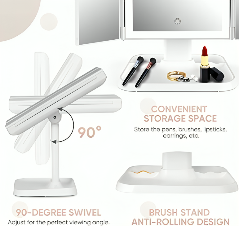 Frendorf |  LedPanel - Aufklappbarer LED-Spiegel mit 3 Feldern für präzises Make-up