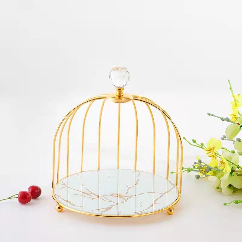 Frendorf | 2-Tier Marmor Dessertständer mit Metallvogelkäfig - Elegante Kuchen- & Snackpräsentation