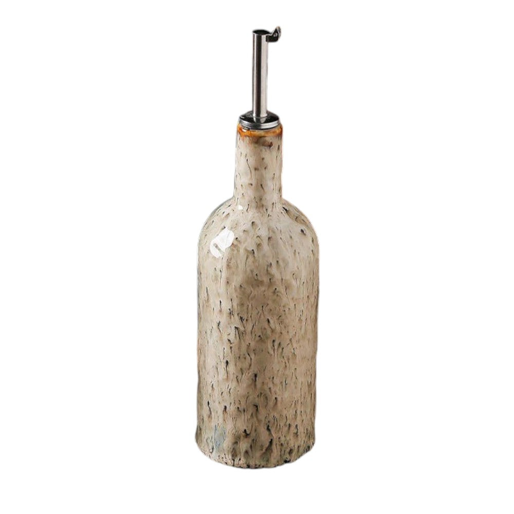 Frendorf | Beige Home Kitchen Auslaufsichere Flüssigkeitsgewürzölflasche 400ml Keramische Sojasaucenflasche Keramisch mit Edelstahlausguss
