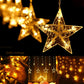 Quntis 138 LED 12-Stern Multicolor Weihnachtsvorhanglichter – Festliche Sternendekoration für Feiertags- und Weihnachtsdekoration
