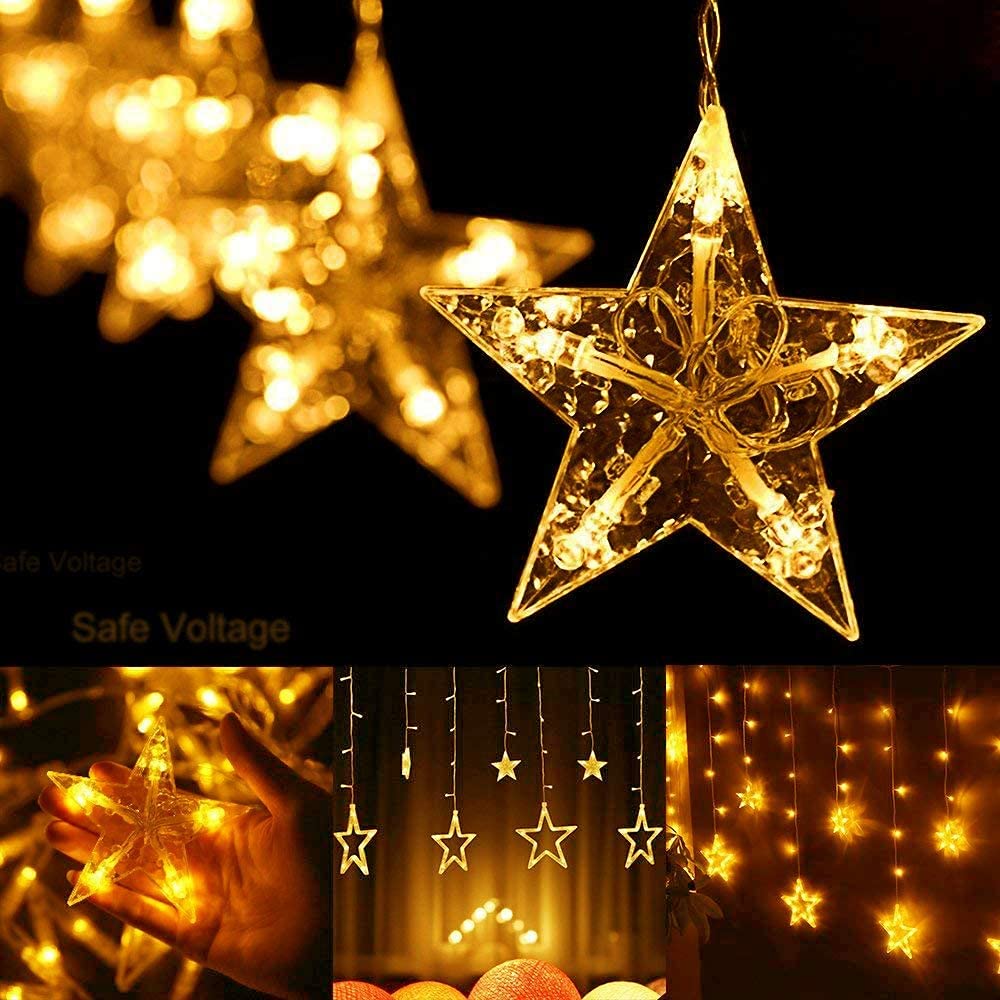 Quntis 138 LED 12-Stern Multicolor Weihnachtsvorhanglichter – Festliche Sternendekoration für Feiertags- und Weihnachtsdekoration
