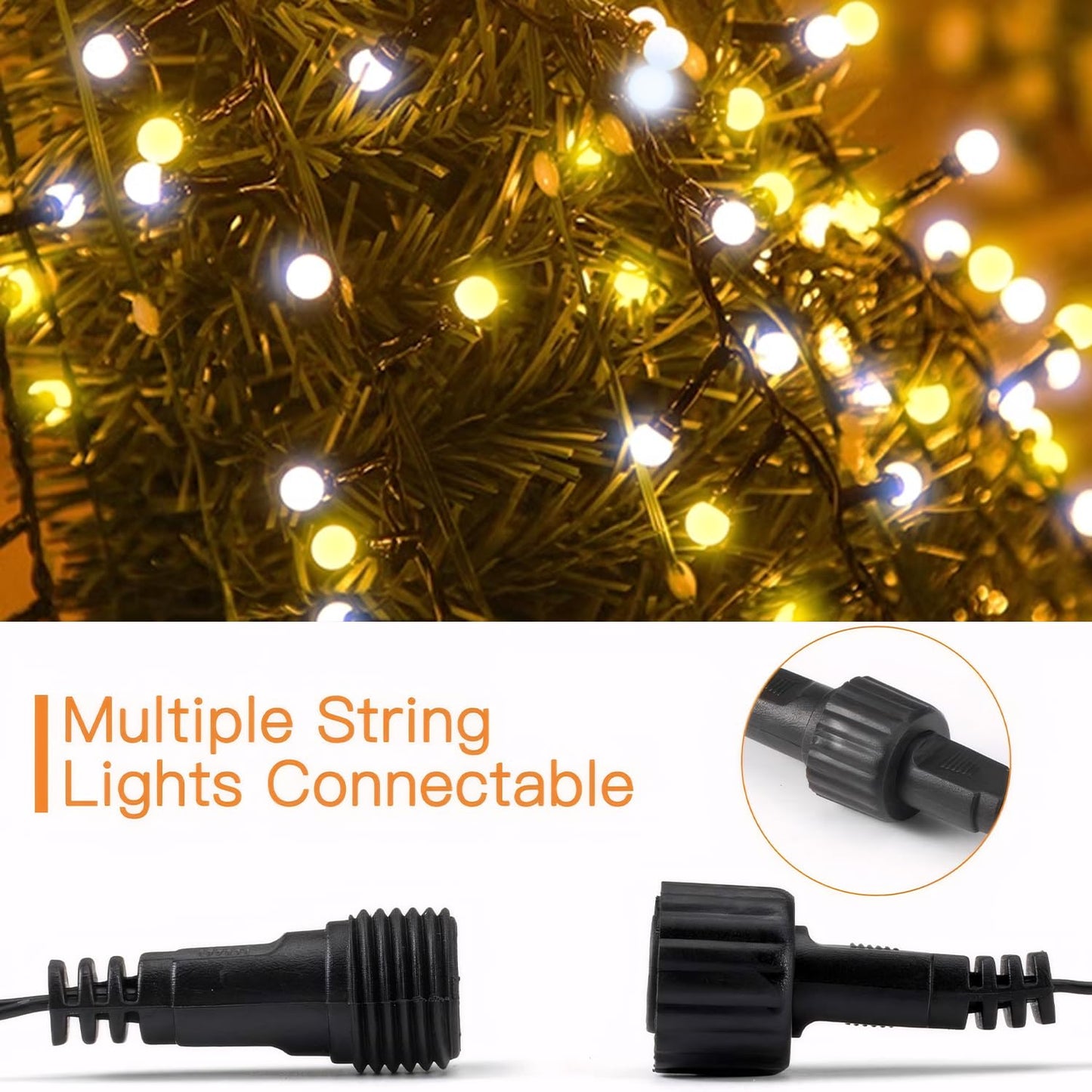 Quntis 400 LED 13FT Cluster Weihnachtslichter Plug-in, Blau & Gelb Globe Weihnachtslicht Dekoration für Innen Außen Weihnachtsbaum Schlafzimmer Hochzeit Party (8 Funkelmodus, anschließbar, wasserdicht)