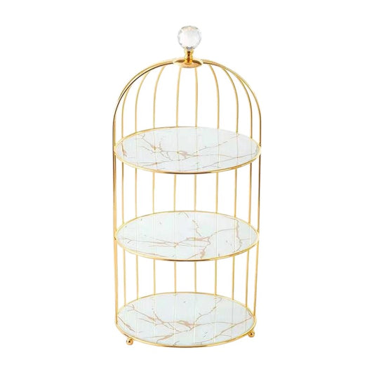 Frendorf | 2-Tier Marmor Dessertständer mit Metallvogelkäfig - Elegante Kuchen- & Snackpräsentation