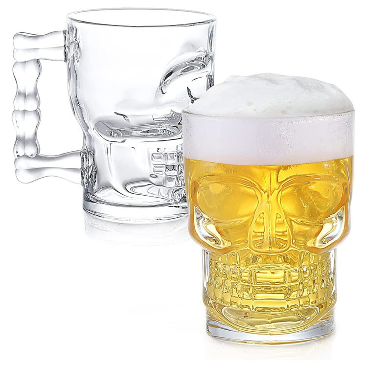 Frendorf | Handgefertigtes doppelwandiges Totenkopfglas - 250ml Halloween-Party-Geschirr, amerikanischer Stil