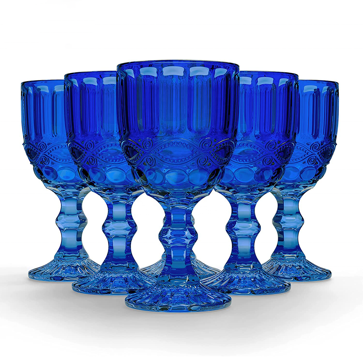 Frendorf | 300ml Blau Viktorianisches Vintage Weinglas Set von 6 - Nachhaltiges Glaswaren für Wein und Getränke