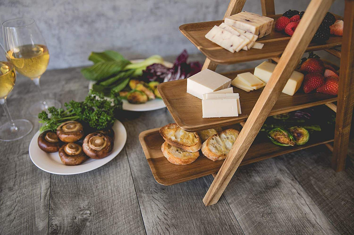 Frendorf | 3-Tierige Servierleiter - Charcuterie-Bretter - Holzservierplatten