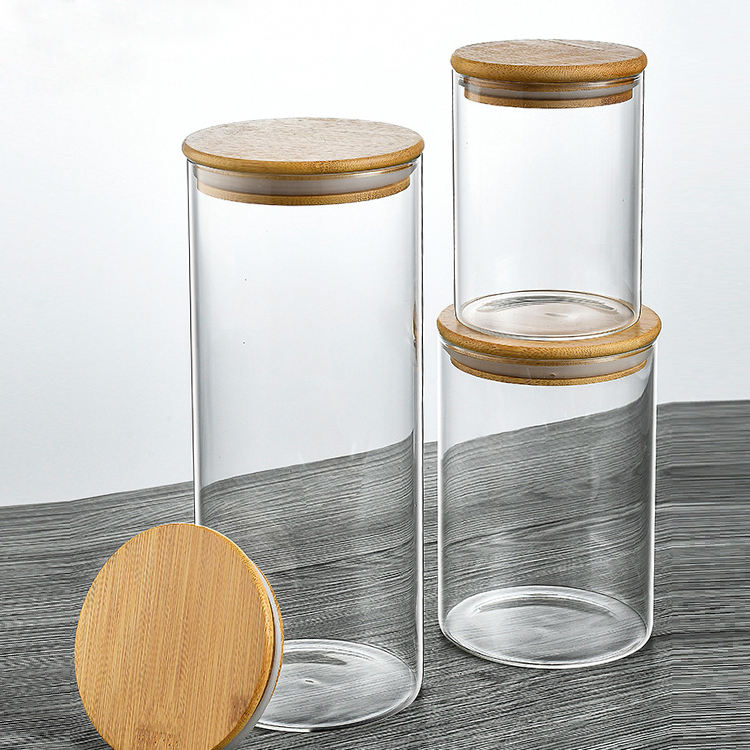 Frendorf | 200ml Zylinder Aufbewahrungsglas mit Bambusdeckel