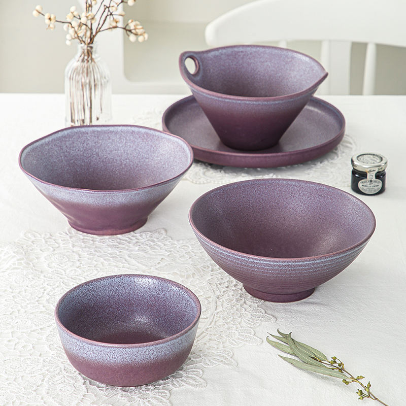 Frendorf | Elegante 23,5 cm Divinity Purple Servierschalen, Set aus 4 - Luxus Rissglasur Keramik, Nachhaltig, Perfekt für Zuhause, Hotel, Restaurant