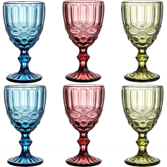 Frendorf | 300ml Blau Viktorianisches Vintage Weinglas Set von 6 - Nachhaltiges Glaswaren für Wein und Getränke