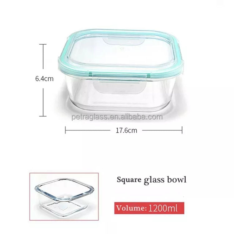 Frendorf | Lebensmittelaufbewahrungsbehälter 1200ml quadratisch klar Bento Glas Lunchbox Salatschüssel mit Bambusdeckel