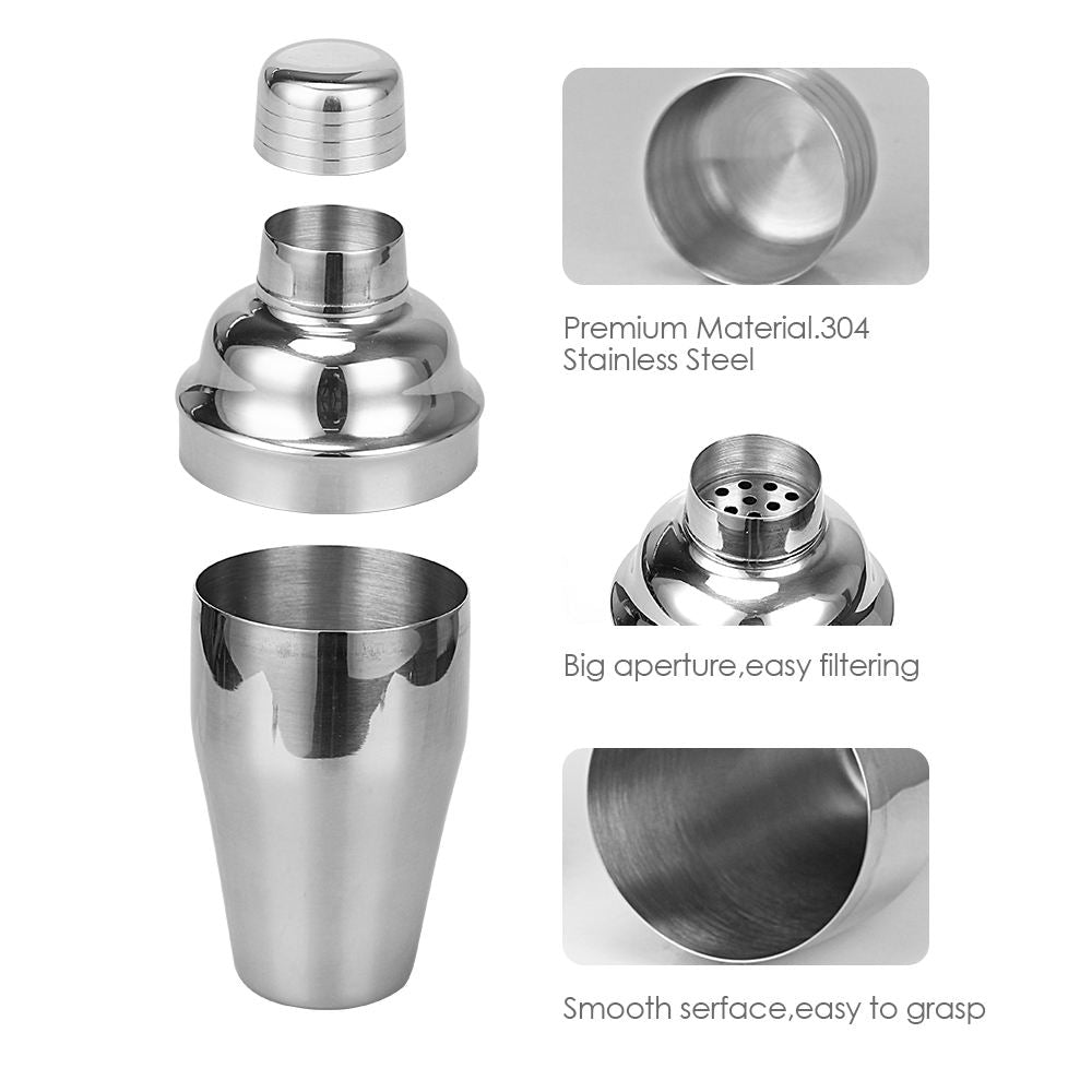 Frendorf | Cocktail Shaker Set Silber Barkeeper - Professionelles Edelstahl Barwerkzeug Set mit Zubehör zum Mixen von Getränken zu Hause oder in der Bar - 750ml Kapazität