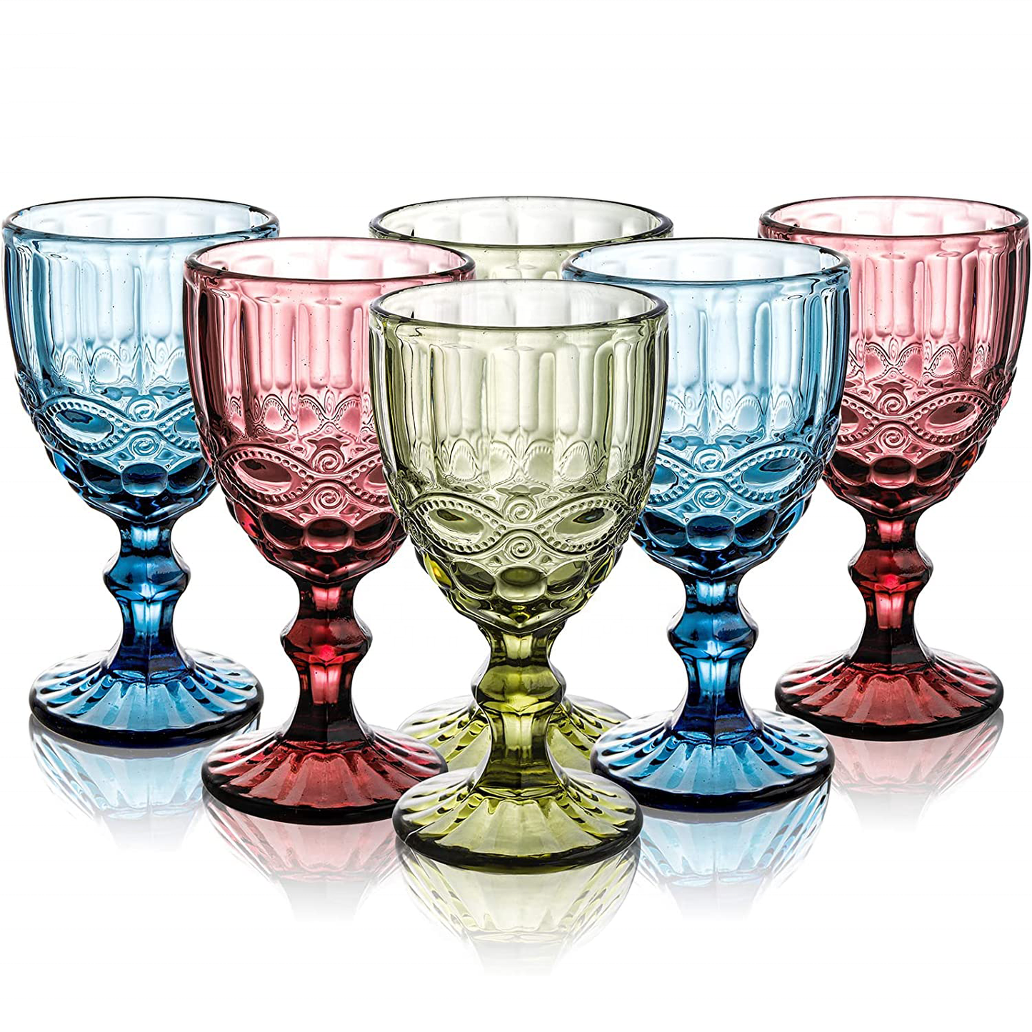 Frendorf | 300ml Blau Viktorianisches Vintage Weinglas Set von 6 - Nachhaltiges Glaswaren für Wein und Getränke
