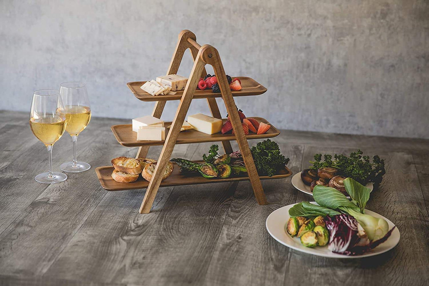 Frendorf | 3-Tierige Servierleiter - Charcuterie-Bretter - Holzservierplatten