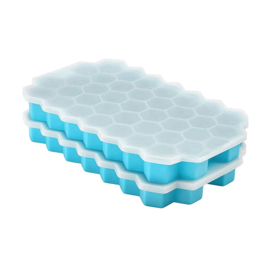 Frendorf | Benutzerdefinierte umweltfreundliche 37 Fächer runde Silikon-Eiswürfelschale mit Deckel Eisballmacher Blau