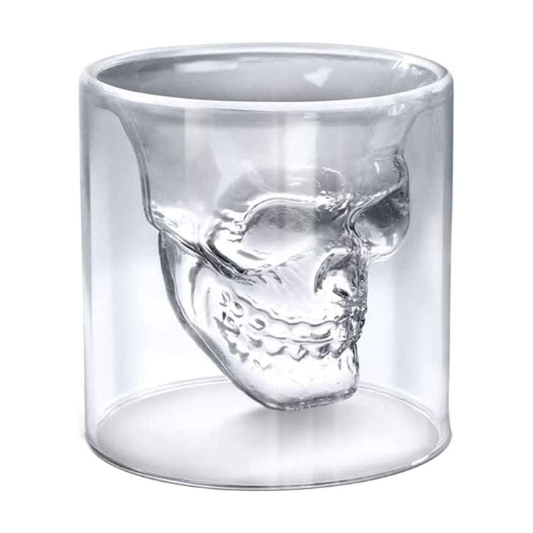 Frendorf | Handgefertigtes doppelwandiges Totenkopfglas - 250ml Halloween-Party-Geschirr, amerikanischer Stil