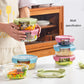 Frendorf | Lebensmittelaufbewahrungsbehälter 1200ml quadratisch klar Bento Glas Lunchbox Salatschüssel mit Bambusdeckel