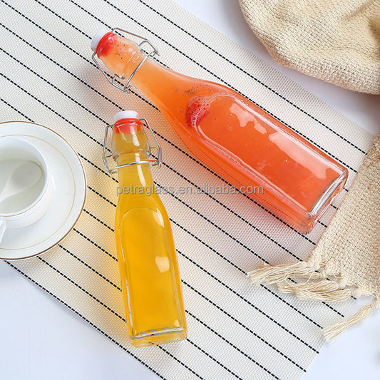Frendorf | 250ml Klare Leere Trink-Enzym-Getränk Bier Saft Wasser Milch Glasflaschen mit Bügelverschluss