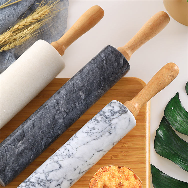 Frendorf | Marmor-Küchenrolle mit Holzsockel;  
Durchmesser: 5 cm;  
Größe: 24,5 cm; Holz: 10 cm*2;
