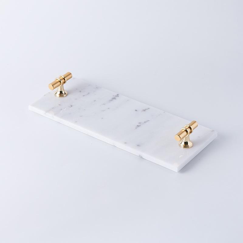 Frendorf | Marmortablett, Größe: 30*12cm, luxuriöse Griffe, Grau Schwarz