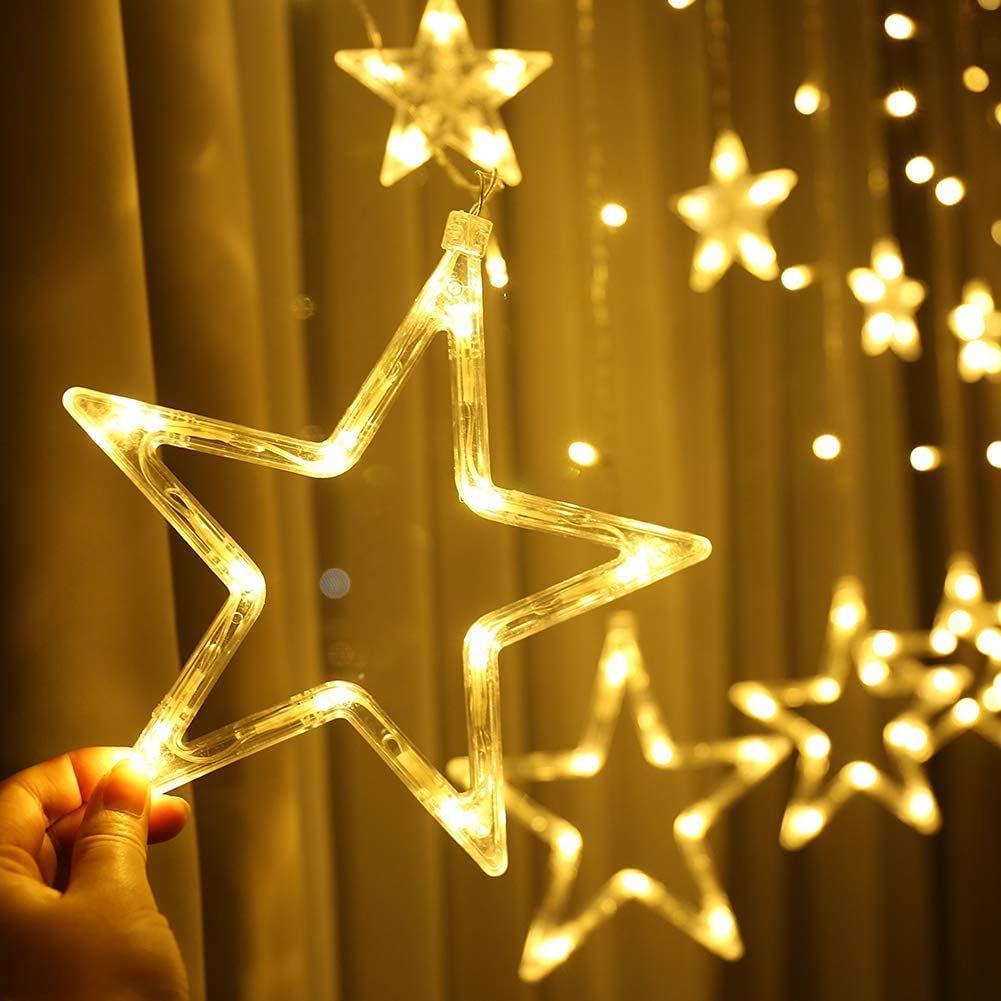 Quntis 138 LED 12-Stern Multicolor Weihnachtsvorhanglichter – Festliche Sternendekoration für Feiertags- und Weihnachtsdekoration