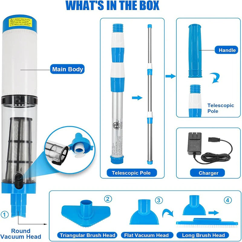 Frendorf | 3 in 1 kabelloser wiederaufladbarer Poolstaubsauger