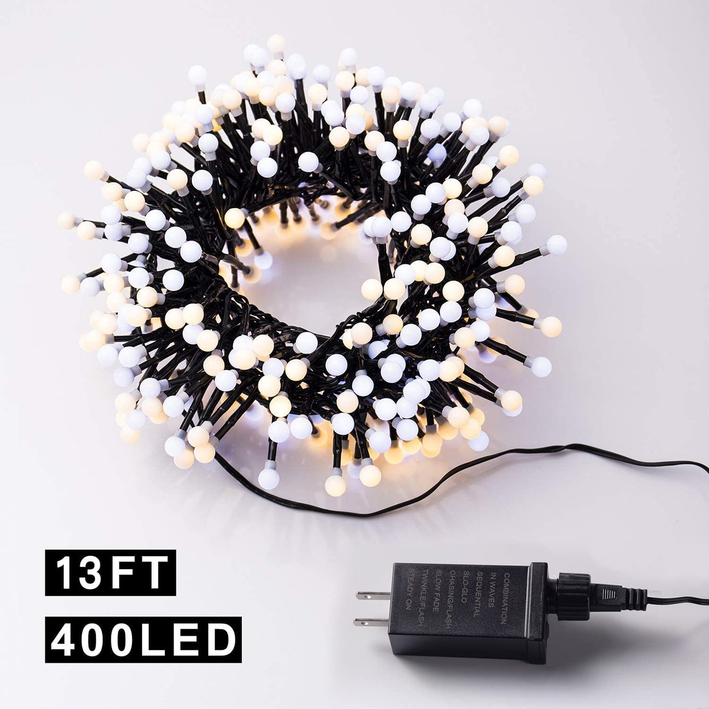 Quntis 400 LED 13FT Cluster Weihnachtslichter Plug-in, Blau & Gelb Globe Weihnachtslicht Dekoration für Innen Außen Weihnachtsbaum Schlafzimmer Hochzeit Party (8 Funkelmodus, anschließbar, wasserdicht)