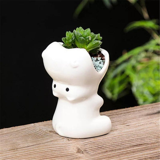 Frendorf | PlantoHippo Keramik Sukkulenten Pflanztopf | Lustiger Deko-Blumentopf