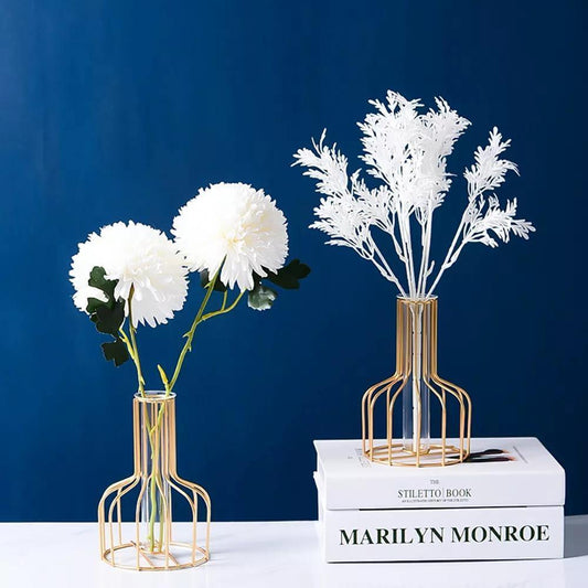 Frendorf | VaseTech Testrohr-Vase mit Metallständer | Modernes Design | Minimalistische Dekoration für Zuhause & Büro