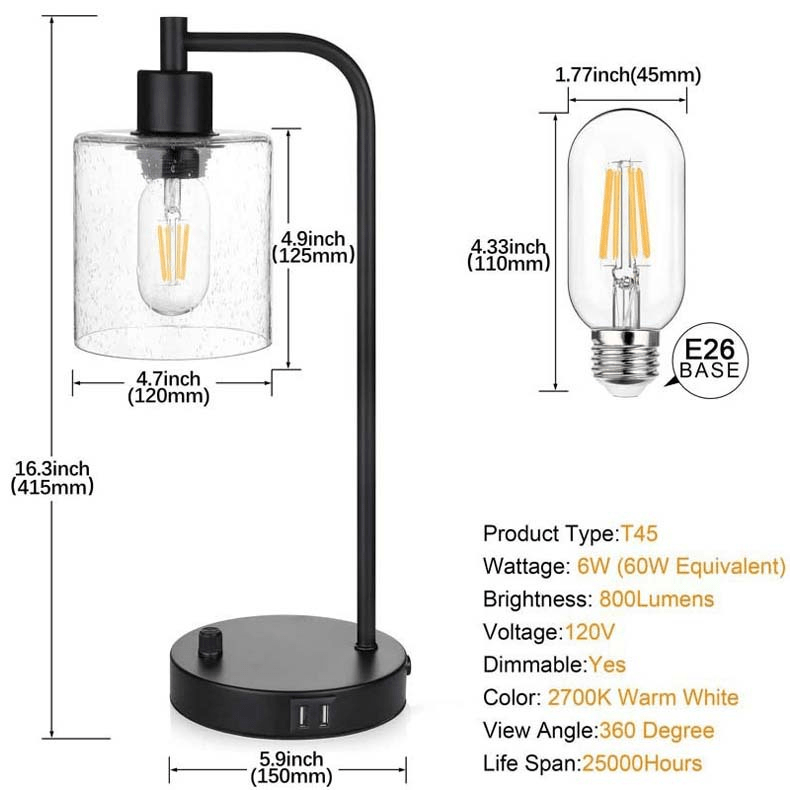 Frendorf | Industrielle Tischlampe Luminoir mit Kabel und verstellbarer Beleuchtung