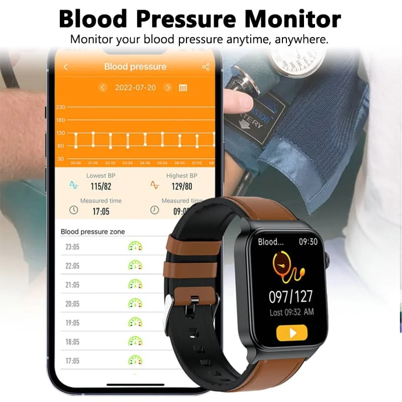 Frendorf | Blutdruck- und ECG-Smartwatch – Vollständige Gesundheitsüberwachung für Herzfrequenz und Glukose